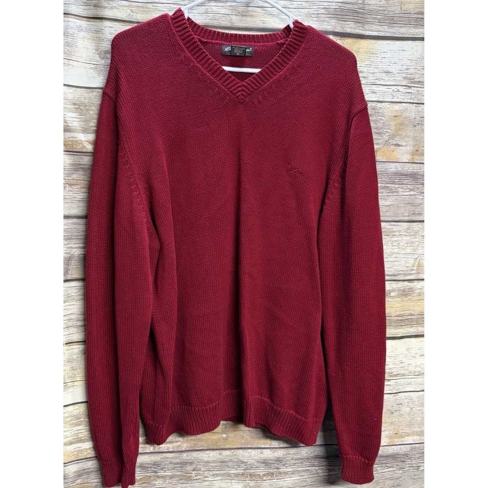 Eddie Bauer Sweater Men's XL Red Cotton Ribbed Knit Crew Neck Pullover Warm